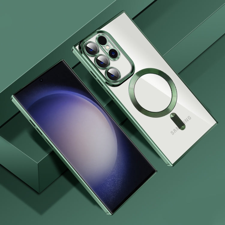 For Samsung Galaxy S23 Ultra 5G CD Texture Plating TPU MagSafe Phone Case with Lens Film(Dark Green) - Galaxy S23 Ultra 5G Cases by PMC TechLife | Online Shopping South Africa | PMC TechLife