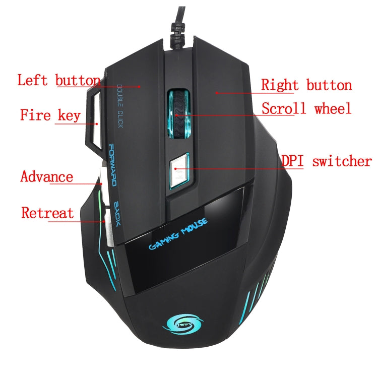 HXSJ A868 7-Keys Colorful Luminous Wired Mouse with Fire Button - Wired Mice by HXSJ | Online Shopping South Africa | PMC Jewellery | Buy Now Pay Later Mobicred