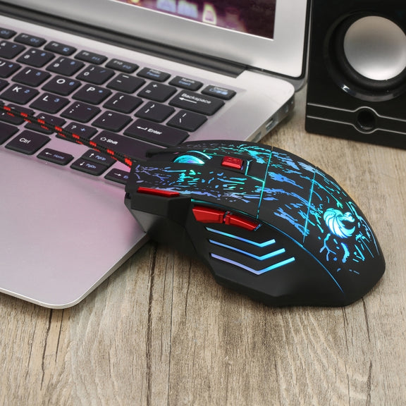 HXSJ H300 7 Keys Flowing Water Crack Colorful Luminous Wired Gaming Mouse(Black)