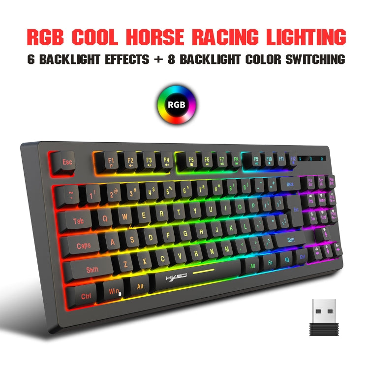 HXSJ L100 87 Keys RGB Backlit Film 2.4G Wireless Keyboard(Black) - Wireless Keyboard by HXSJ | Online Shopping South Africa | PMC TechLife | Buy Now Pay Later Mobicred