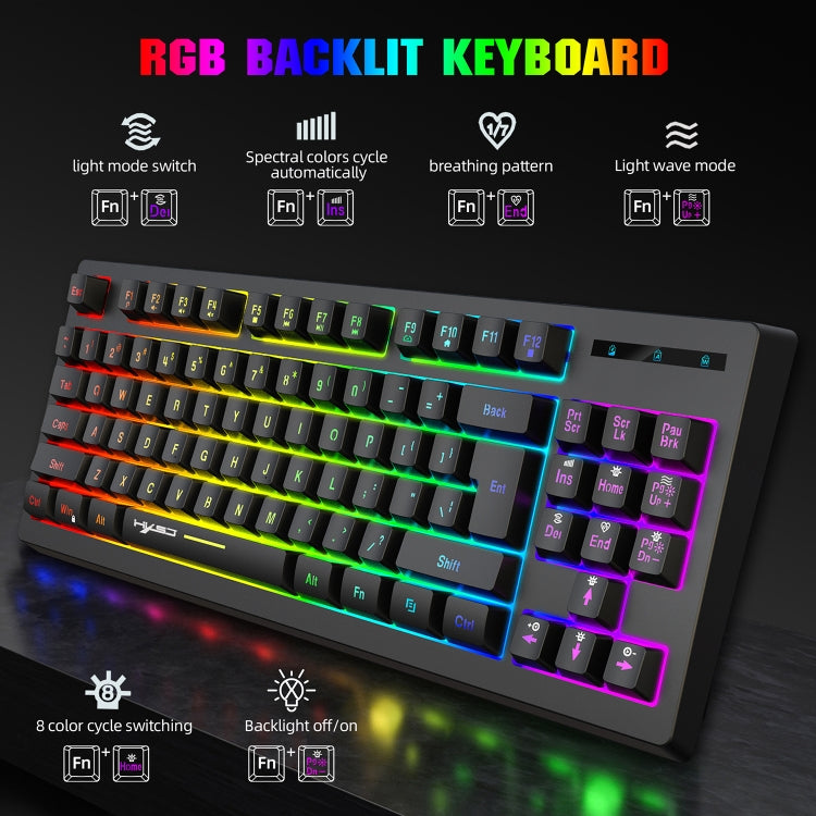 HXSJ L100 87 Keys RGB Backlit Film 2.4G Wireless Keyboard(Black) - Wireless Keyboard by HXSJ | Online Shopping South Africa | PMC TechLife | Buy Now Pay Later Mobicred