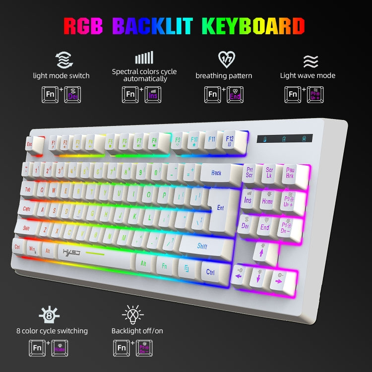 HXSJ L100 87 Keys RGB Backlit Film 2.4G Wireless Keyboard(White) - free shipping - PMC Jewellery - Order now!
