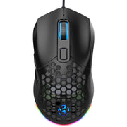 HXSJ X300 7200DPI RGB Backlight Interchangeable Back Cover Hole Gaming Wired Mouse(Black)