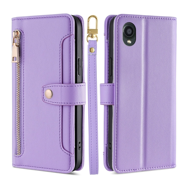 For Kyocera Digno BX2-Digno SX2-A101KC Sheep Texture Cross-body Zipper Wallet Leather Phone Case(Purple) - More Brand by PMC TechLife | Online Shopping South Africa | PMC TechLife | Buy Now Pay Later Mobicred
