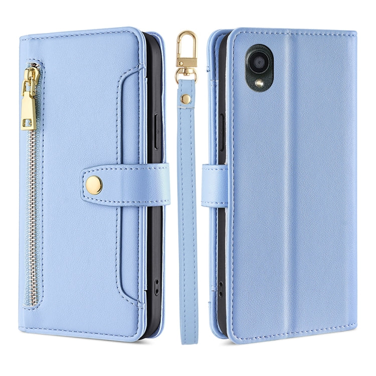 For Kyocera Digno BX2-Digno SX2-A101KC Sheep Texture Cross-body Zipper Wallet Leather Phone Case(Blue) - free shipping - PMC TechLife - Order now!
