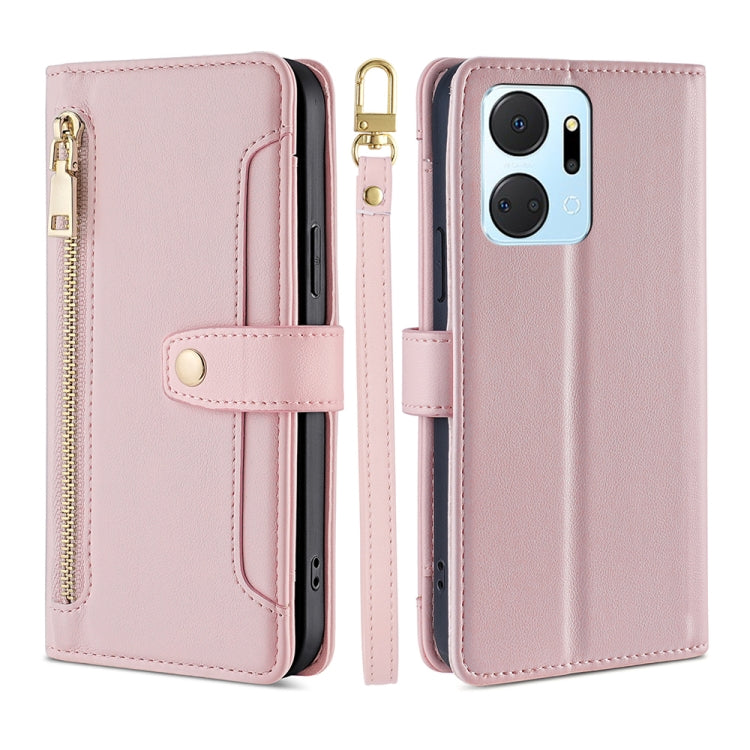 For Honor X7A Sheep Texture Cross-body Zipper Wallet Leather Phone Case(Pink) - Honor Cases by PMC TechLife | Online Shopping South Africa | PMC TechLife | Buy Now Pay Later Mobicred