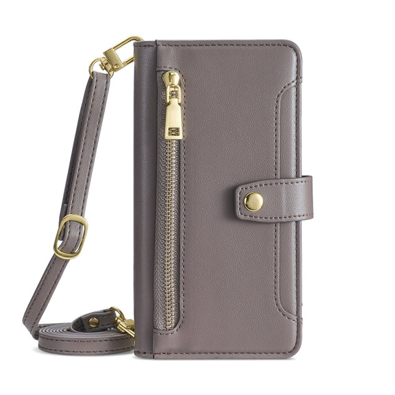 For Honor X7A Sheep Texture Cross-body Zipper Wallet Leather Phone Case(Grey)