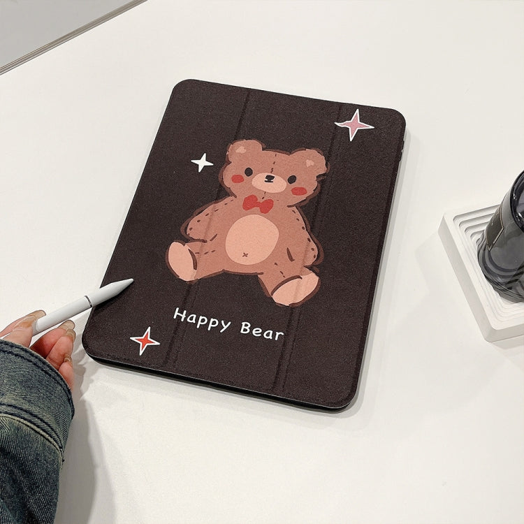 For iPad Air 11 2024 / iPad Pro 11 2022 / 2021 / 2020 / 2018 Acrylic Painted 3-fold Holder Leather Tablet Case(Happy Bear) - iPad Pro 11 (2022/2021) Cases by PMC TechLife | Online Shopping South Africa | PMC TechLife | Buy Now Pay Later Mobicred
