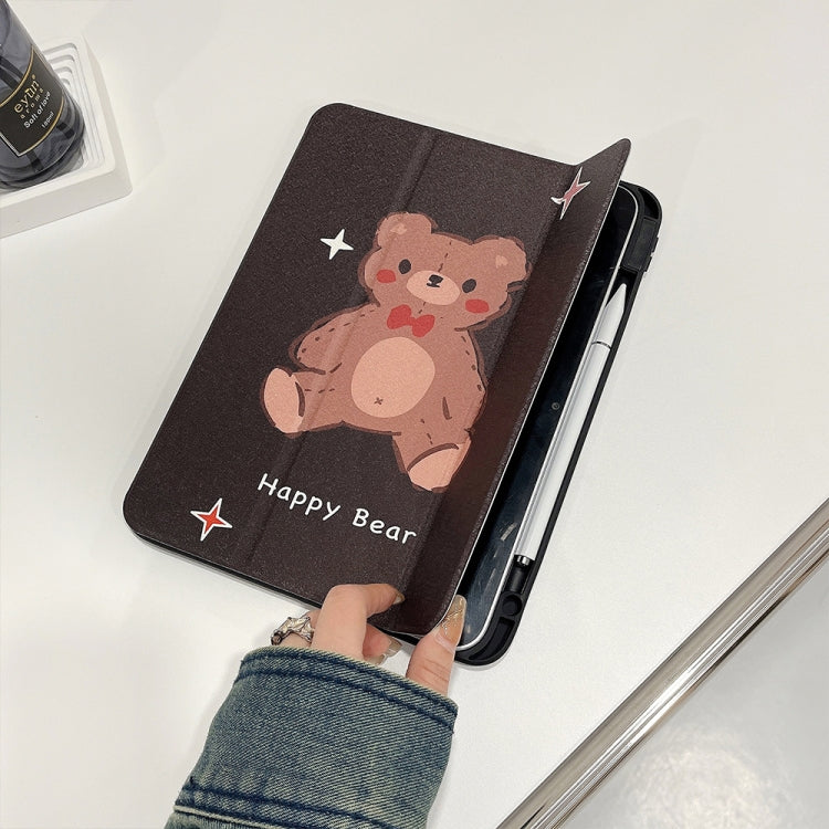 For iPad Air 11 2024 / iPad Pro 11 2022 / 2021 / 2020 / 2018 Acrylic Painted 3-fold Holder Leather Tablet Case(Happy Bear) - iPad Pro 11 (2022/2021) Cases by PMC TechLife | Online Shopping South Africa | PMC TechLife | Buy Now Pay Later Mobicred