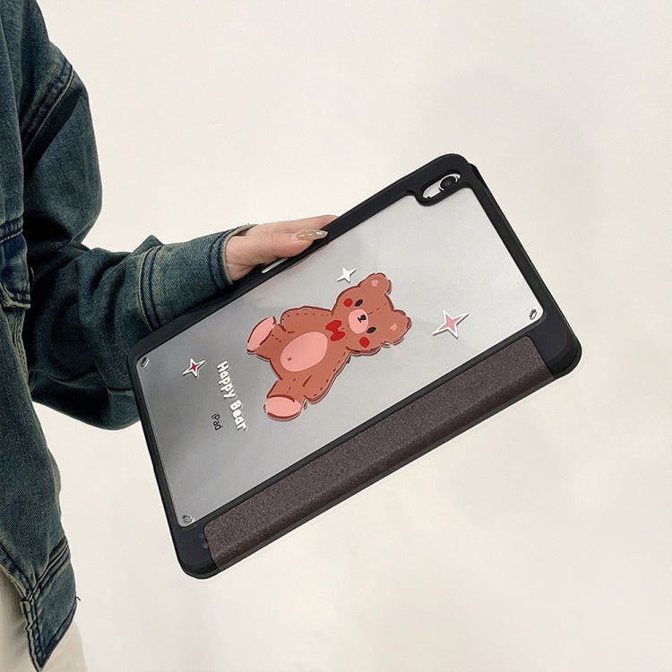 For iPad Air 11 2024 / iPad Pro 11 2022 / 2021 / 2020 / 2018 Acrylic Painted 3-fold Holder Leather Tablet Case(Happy Bear) - iPad Pro 11 (2022/2021) Cases by PMC TechLife | Online Shopping South Africa | PMC TechLife | Buy Now Pay Later Mobicred