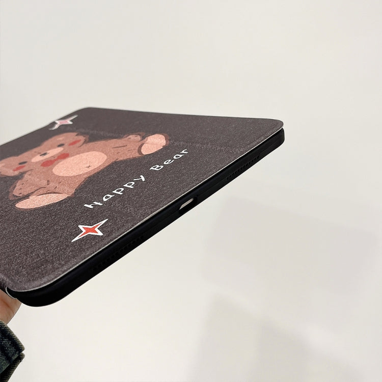 For iPad Air 11 2024 / iPad Pro 11 2022 / 2021 / 2020 / 2018 Acrylic Painted 3-fold Holder Leather Tablet Case(Happy Bear) - iPad Pro 11 (2022/2021) Cases by PMC TechLife | Online Shopping South Africa | PMC TechLife | Buy Now Pay Later Mobicred