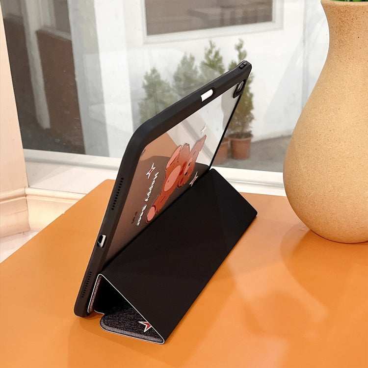 For iPad Air 11 2024 / iPad Pro 11 2022 / 2021 / 2020 / 2018 Acrylic Painted 3-fold Holder Leather Tablet Case(Happy Bear) - iPad Pro 11 (2022/2021) Cases by PMC TechLife | Online Shopping South Africa | PMC TechLife | Buy Now Pay Later Mobicred