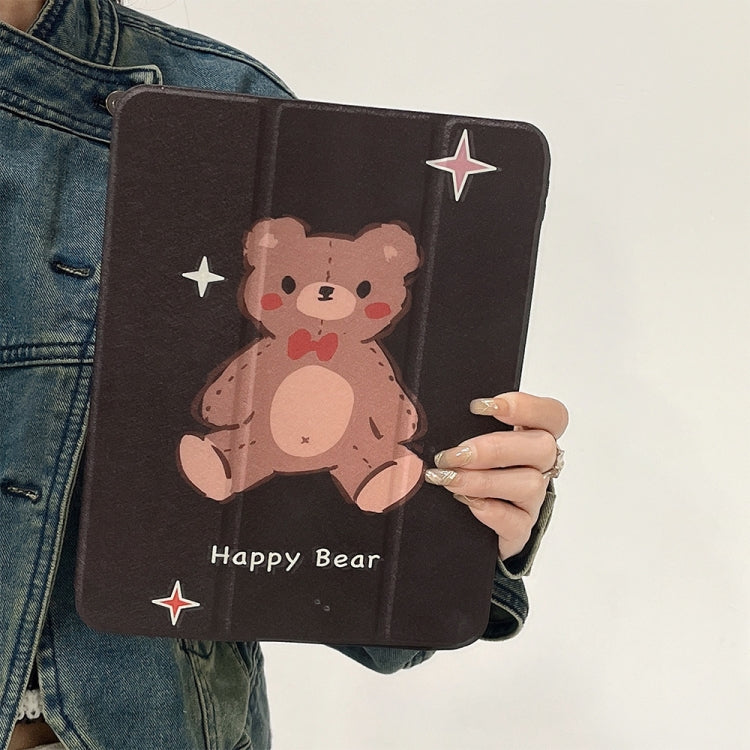 For iPad Air 11 2024 / iPad Pro 11 2022 / 2021 / 2020 / 2018 Acrylic Painted 3-fold Holder Leather Tablet Case(Happy Bear) - iPad Pro 11 (2022/2021) Cases by PMC TechLife | Online Shopping South Africa | PMC TechLife | Buy Now Pay Later Mobicred