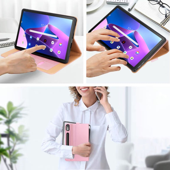 For Lenovo Tab P11 Pro Gen2 11.2 2022 TB132/138 Embossed Front Stand Leather Smart Tablet Case(Rose Gold)