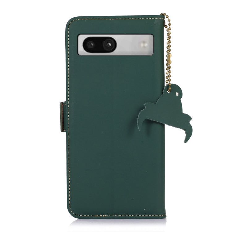 For Google Pixel 7a Genuine Leather Magnetic RFID Leather Phone Case(Green)
