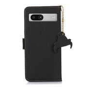 For Google Pixel 7a Genuine Leather Magnetic RFID Leather Phone Case(Black)