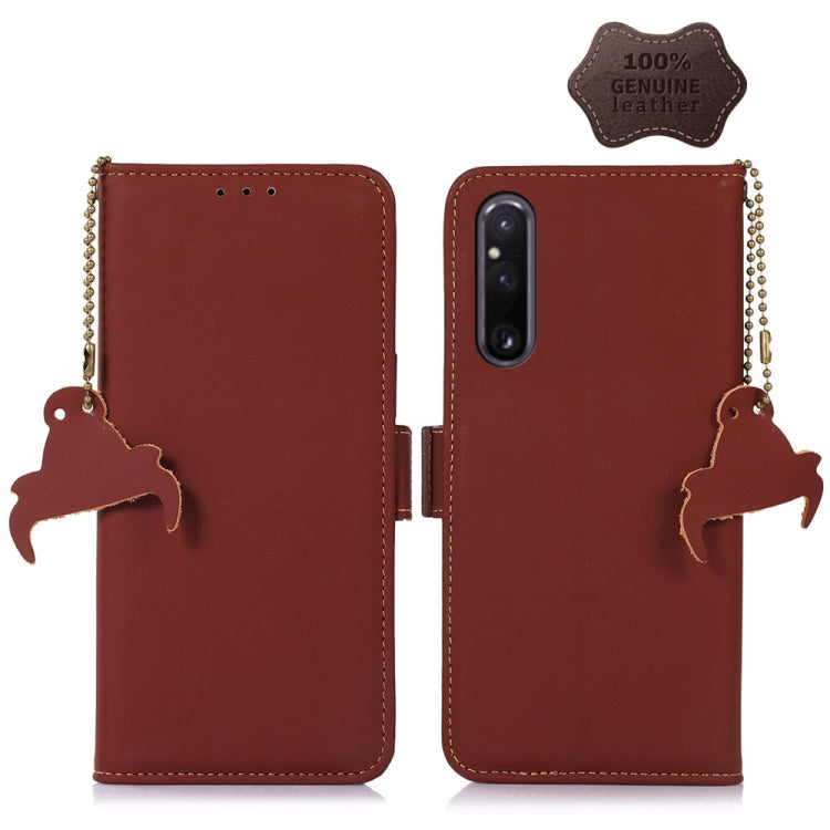For Sony Xperia 1 V Genuine Leather Magnetic RFID Leather Phone Case(Coffee) - Sony Cases by PMC TechLife | Online Shopping South Africa | PMC TechLife | Buy Now Pay Later Mobicred