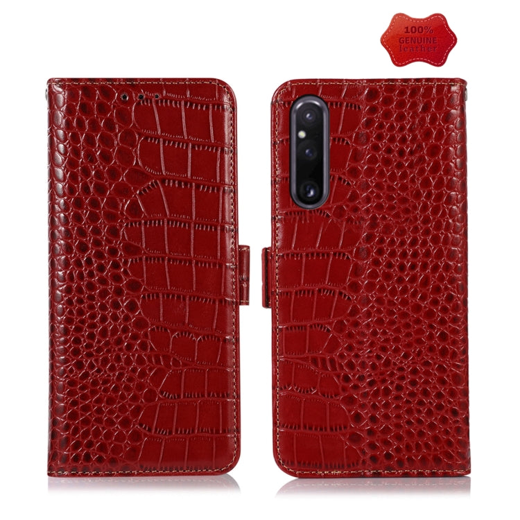 For Sony Xperia 1 V Crocodile Top Layer Cowhide Leather Phone Case(Red) - Sony Cases by PMC TechLife | Online Shopping South Africa | PMC TechLife | Buy Now Pay Later Mobicred