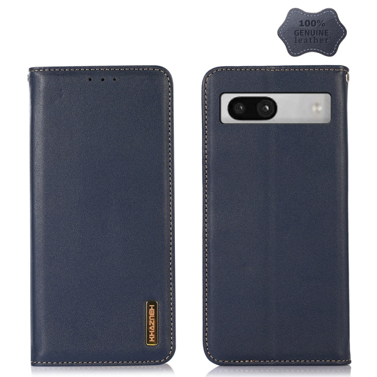 For Google Pixel 7a KHAZNEH Nappa Top Layer Cowhide Leather Phone Case(Blue) - Google Cases by PMC TechLife | Online Shopping South Africa | PMC TechLife | Buy Now Pay Later Mobicred