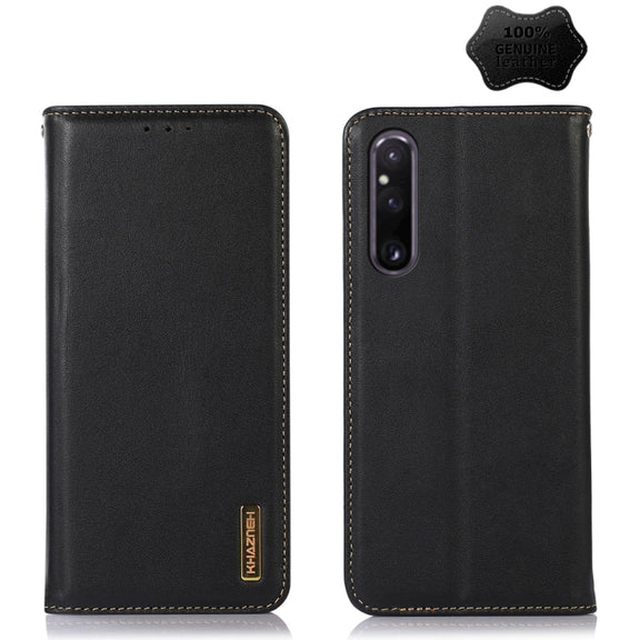 For Sony Xperia 1 V KHAZNEH Nappa Top Layer Cowhide Leather Phone Case(Black)