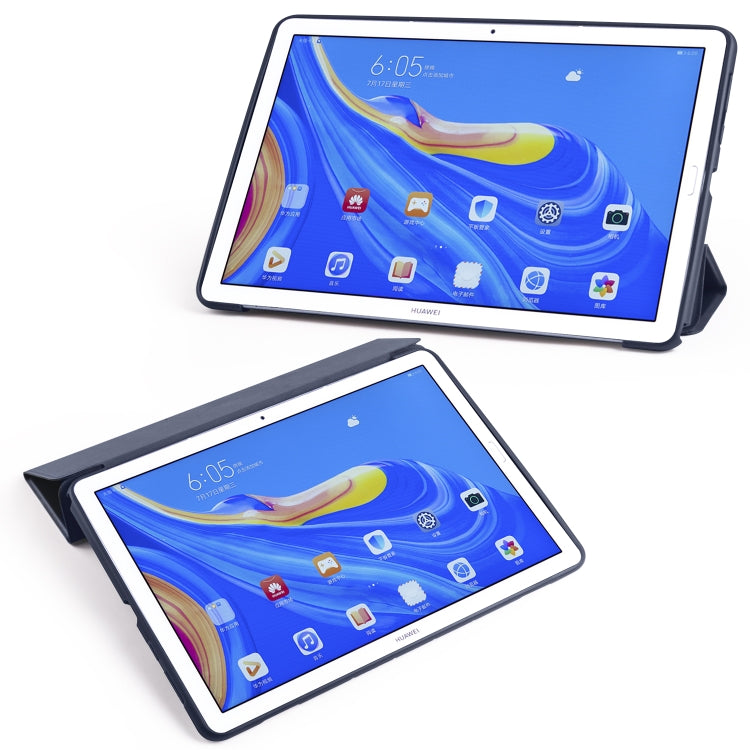 For Huawei MediaPad M6 10.8 inch 3-folding Horizontal Flip PU Leather + Shockproof Honeycomb TPU Case with Holder(Dark Blue)