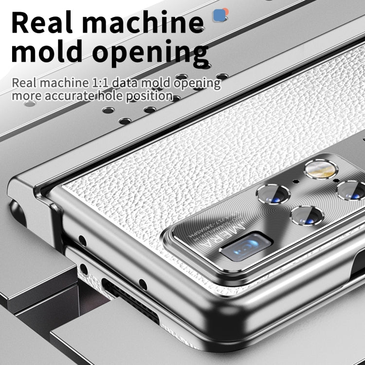 For Huawei Mate X2 Litchi Pattern Magnetic Shell Film Integrated Shockproof Phone Case(Silver) - Huawei Cases by PMC TechLife | Online Shopping South Africa | PMC TechLife | Buy Now Pay Later Mobicred