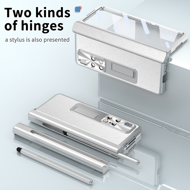 For Huawei Mate X2 Litchi Pattern Magnetic Shell Film Integrated Shockproof Phone Case(Silver) - Huawei Cases by PMC TechLife | Online Shopping South Africa | PMC TechLife | Buy Now Pay Later Mobicred