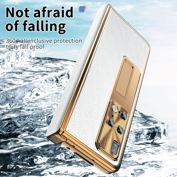 For Huawei Mate X2 Litchi Pattern Magnetic Shell Film Integrated Shockproof Phone Case(Silver Gold) - Huawei Cases by PMC TechLife | Online Shopping South Africa | PMC TechLife | Buy Now Pay Later Mobicred