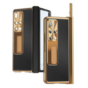 For Huawei Mate X2 Litchi Pattern Magnetic Shell Film Integrated Shockproof Phone Case(Black Gold)