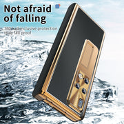 For Huawei Mate X2 Litchi Pattern Magnetic Shell Film Integrated Shockproof Phone Case(Black Gold)