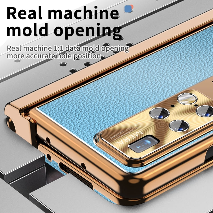 For Huawei Mate X2 Litchi Pattern Magnetic Shell Film Integrated Shockproof Phone Case(Blue Gold) - Huawei Cases by PMC TechLife | Online Shopping South Africa | PMC TechLife | Buy Now Pay Later Mobicred