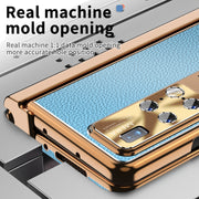 For Huawei Mate X2 Litchi Pattern Magnetic Shell Film Integrated Shockproof Phone Case(Blue Gold)