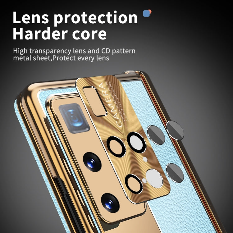 For Huawei Mate X2 Litchi Pattern Magnetic Shell Film Integrated Shockproof Phone Case(Blue Gold) - Huawei Cases by PMC TechLife | Online Shopping South Africa | PMC TechLife | Buy Now Pay Later Mobicred