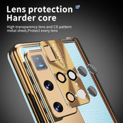 For Huawei Mate X2 Litchi Pattern Magnetic Shell Film Integrated Shockproof Phone Case(Blue Gold)