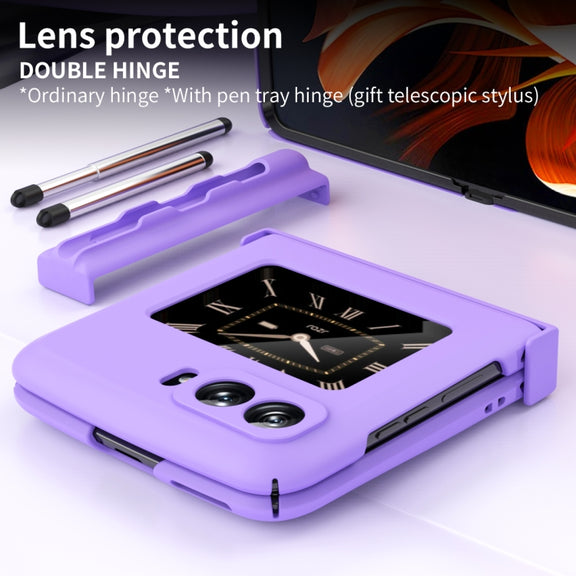 For Motorola Razr 2022 Macaron Three-piece Set Phone Case with Stylus(Purple)