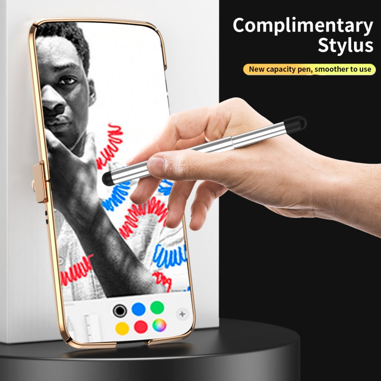 For Motorola Razr 2022 Foldable Electroplated Plain Leather Phone Case with Stylus(White) - Motorola Cases by PMC TechLife | Online Shopping South Africa | PMC TechLife | Buy Now Pay Later Mobicred