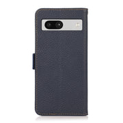 For Google Pixel 7A KHAZNEH Side-Magnetic Litchi Genuine Leather RFID Phone Case(Blue)