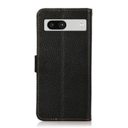 For Google Pixel 7A KHAZNEH Side-Magnetic Litchi Genuine Leather RFID Phone Case(Black)