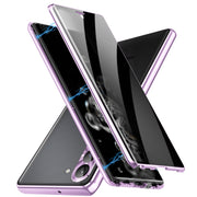 For Samsung Galaxy S23 5G Privacy Full Cover Magnetic Metal Tempered Glass Phone Case(Purple)
