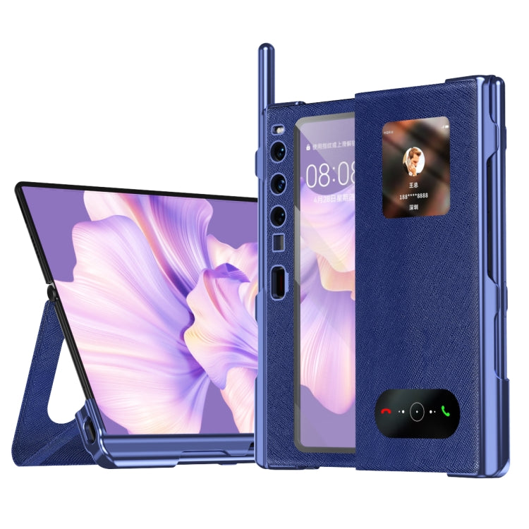 For Huawei Mate Xs 2 integrated Cross Pattern Electroplating All-inclusive Phone Case with Stand(Blue) - Huawei Cases by PMC TechLife | Online Shopping South Africa | PMC TechLife | Buy Now Pay Later Mobicred