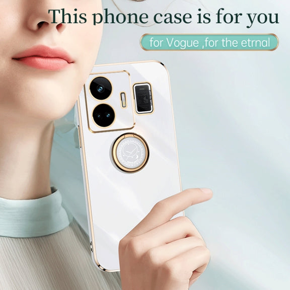 For Realme GT Neo 5 XINLI Straight Edge 6D Electroplate TPU Phone Case with Ring Holder(Black)