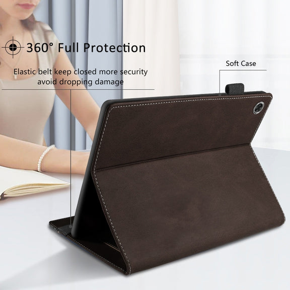 For Lenovo Tab M10 Plus 3rd Gen Splicing Series Tablet Leather Case(Coffee)