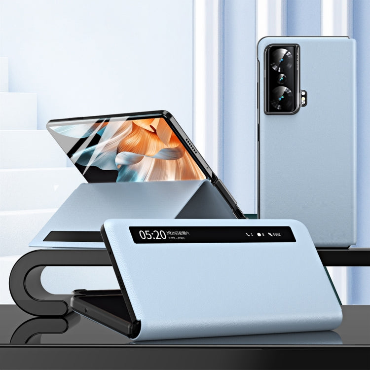 For Honor Magic Vs Side Window View Smart Lychee Texture Leather Phone Case(Blue) - Honor Cases by PMC TechLife | Online Shopping South Africa | PMC TechLife | Buy Now Pay Later Mobicred