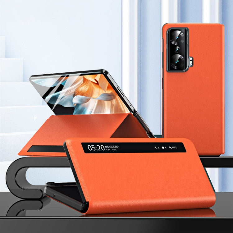 For Honor Magic Vs Side Window View Smart Lychee Texture Leather Phone Case(Orange) - Honor Cases by PMC TechLife | Online Shopping South Africa | PMC TechLife | Buy Now Pay Later Mobicred
