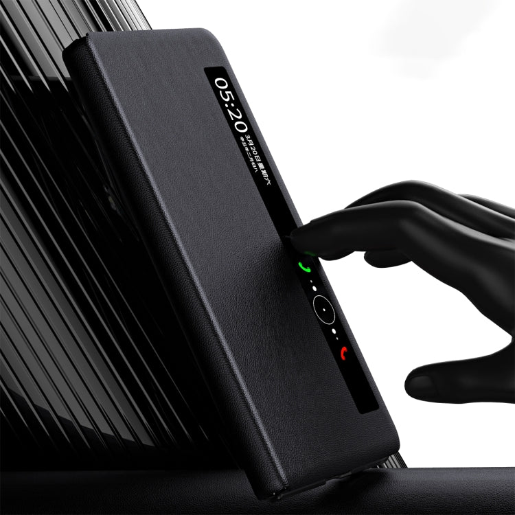 For Honor Magic Vs Side Window View Smart Lychee Texture Leather Phone Case with Pen Slot(Black) - Honor Cases by PMC TechLife | Online Shopping South Africa | PMC TechLife | Buy Now Pay Later Mobicred