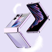 For OPPO Find N2 Flip Electroplating Frame Transparent Phone Case with Ring(Purple)