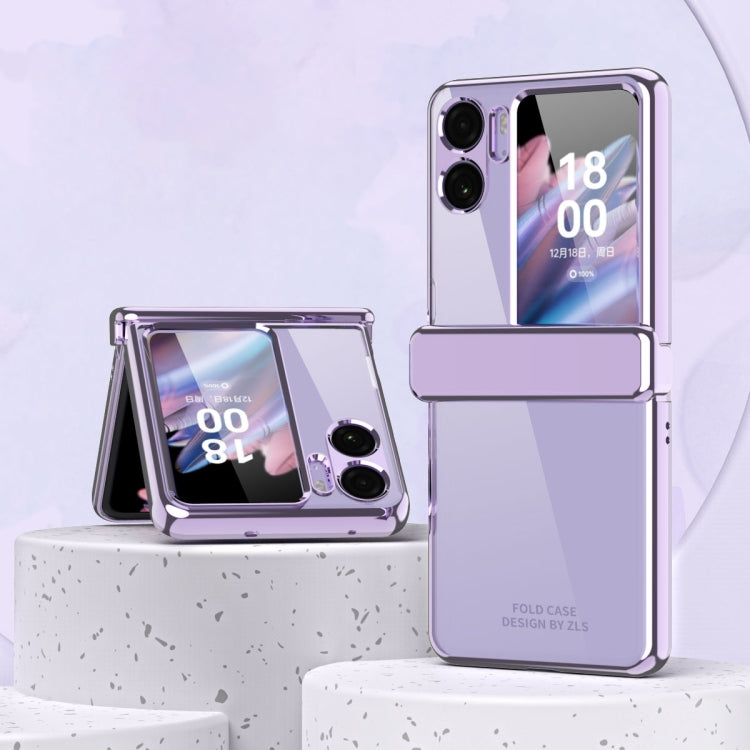 For OPPO Find N2 Flip Electroplating Frame Transparent Phone Case with Ring(Champagne Gold) - Find N2 Flip Cases by PMC TechLife | Online Shopping South Africa | PMC TechLife