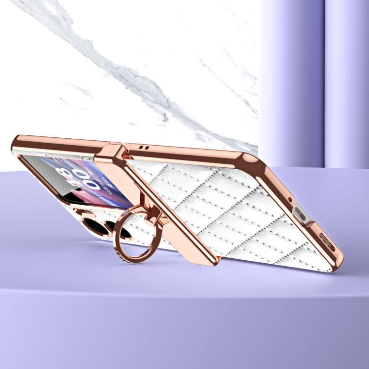 For OPPO Find N2 Flip Rhombus Pattern Electroplated Plain Leather Magnetic Phone Case with Hinge(Purple)