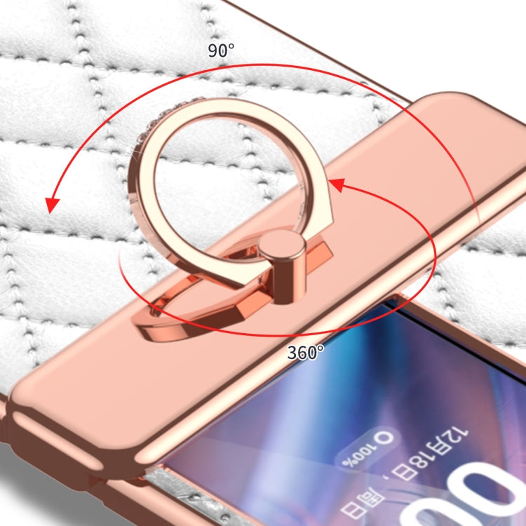 For OPPO Find N2 Flip Rhombus Pattern Electroplated Plain Leather Magnetic Phone Case with Hinge(Purple)