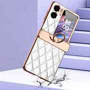 For OPPO Find N2 Flip Rhombus Pattern Electroplated Plain Leather Magnetic Phone Case with Hinge(Purple)
